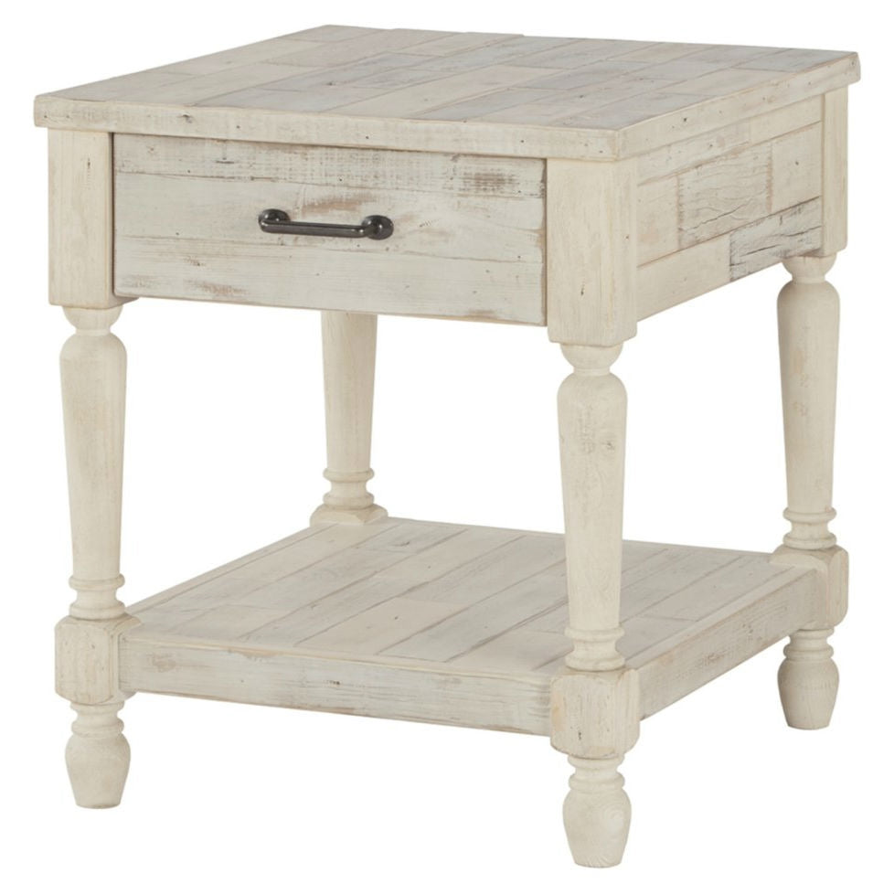 Cottage Style 1-Drawer End Table Nightstand in White Wood Finish-0