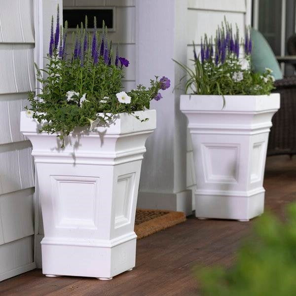 Set of 2 - 24 inch High Self Watering Planter Box in White Plastic Resin-1