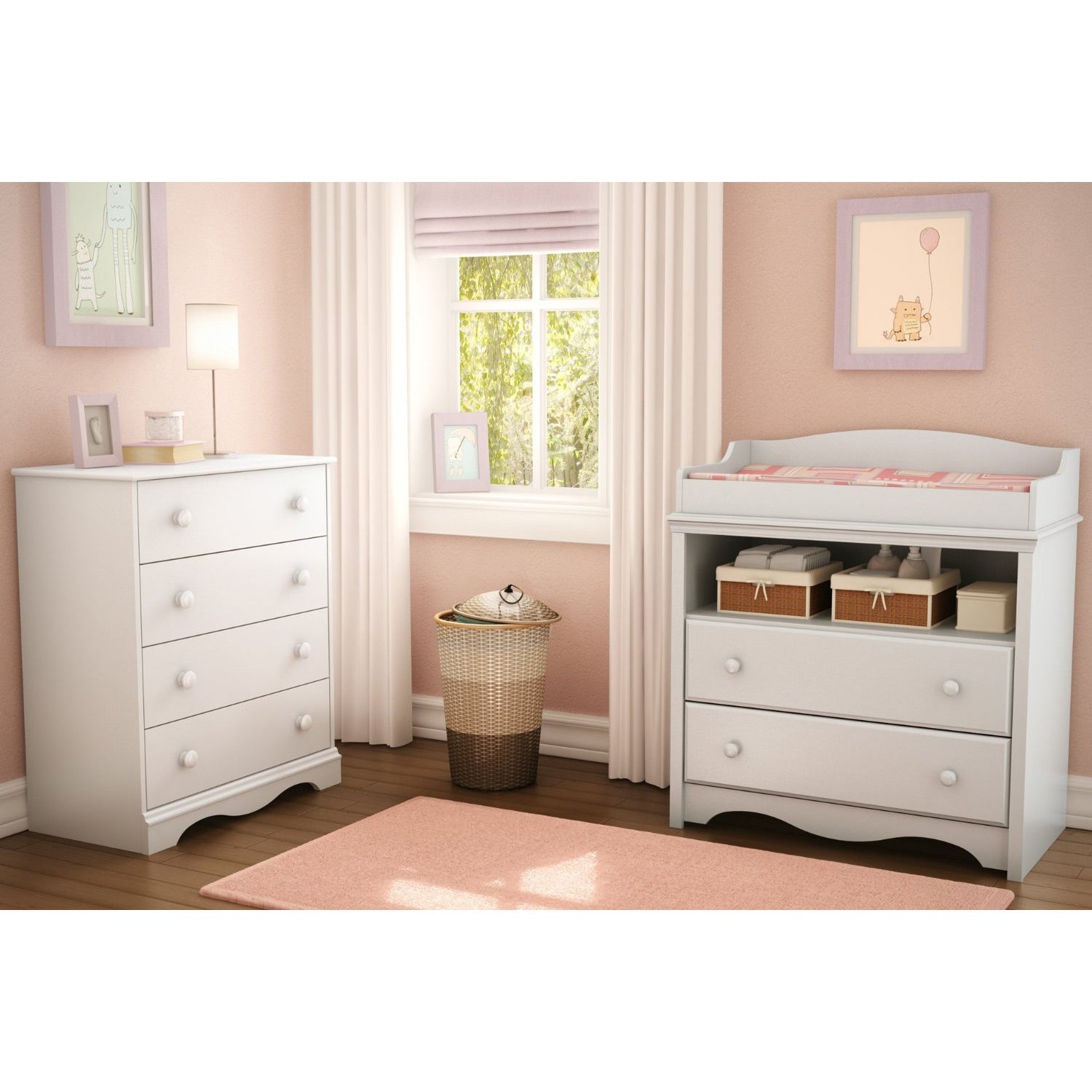 White 4 Drawer Bedroom Chest with Wooden Knobs-2