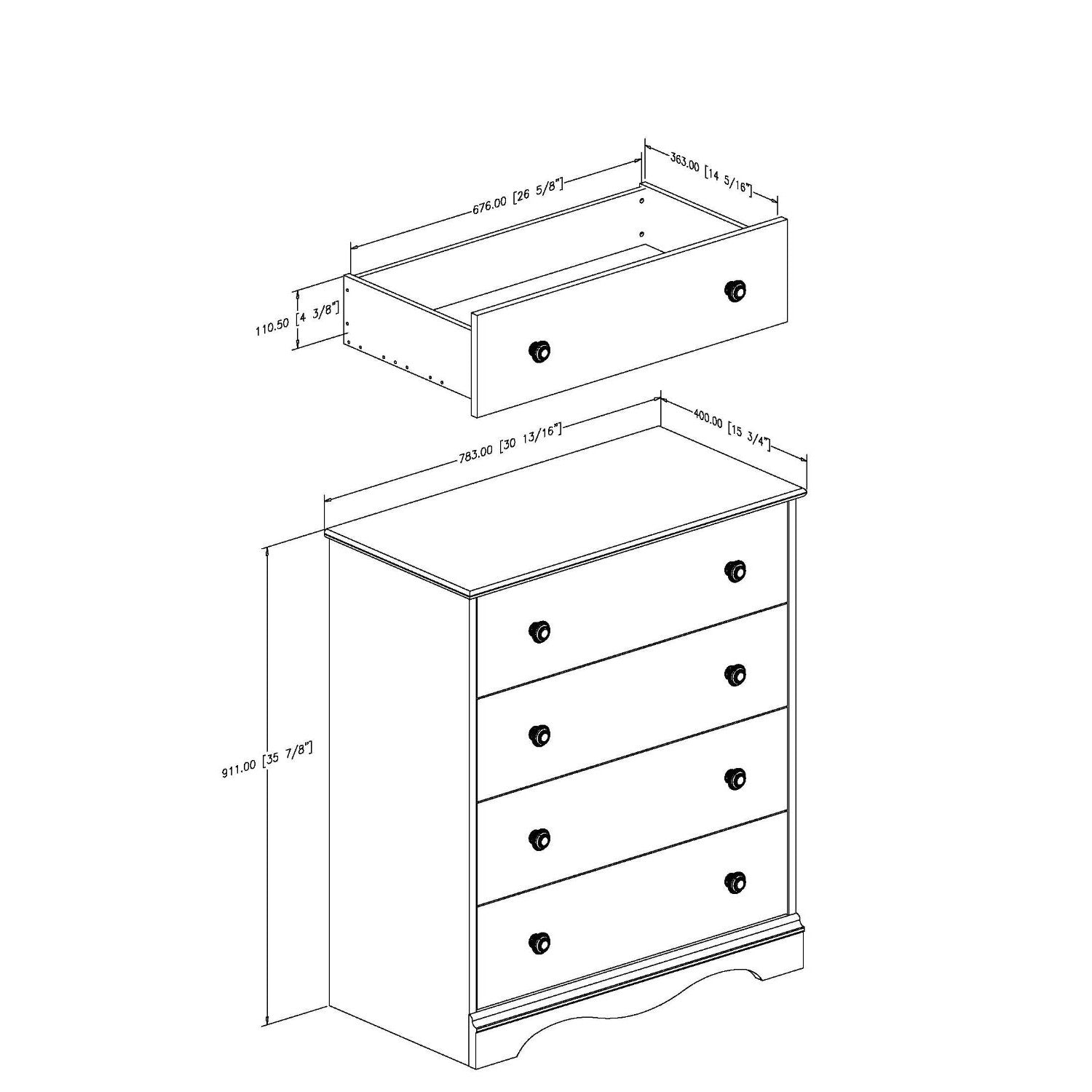 White 4 Drawer Bedroom Chest with Wooden Knobs-3