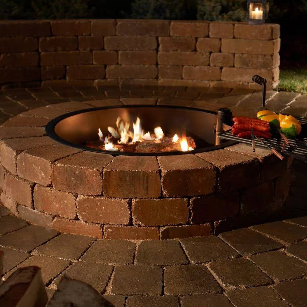 48-in Outdoor Round Concrete Block Stone Fire Pit Kit with Cooking Grill Grate-1