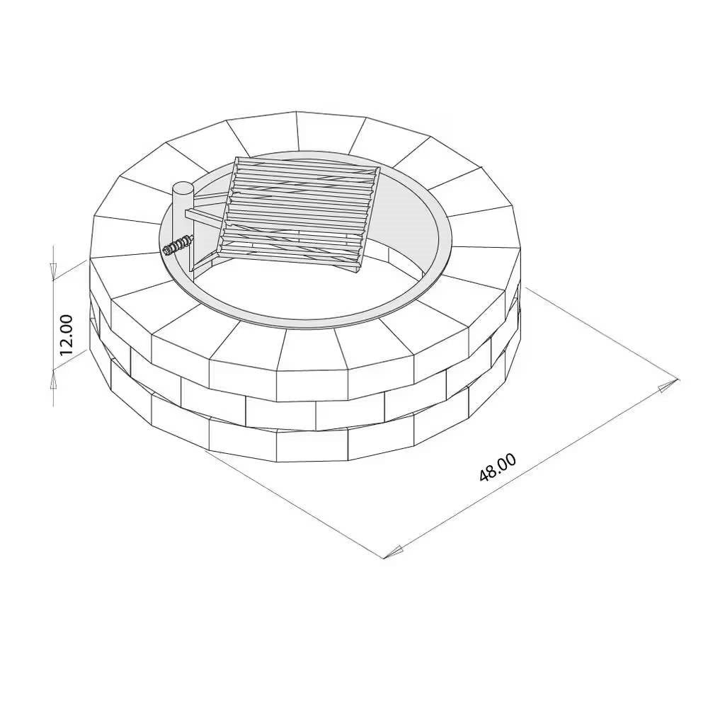 48-in Outdoor Round Concrete Block Stone Fire Pit Kit with Cooking Grill Grate-4