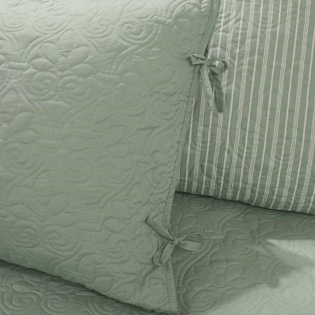 6-Piece Country Cottage Quilted Seafoam Green Reversible Daybed Cover Set-2