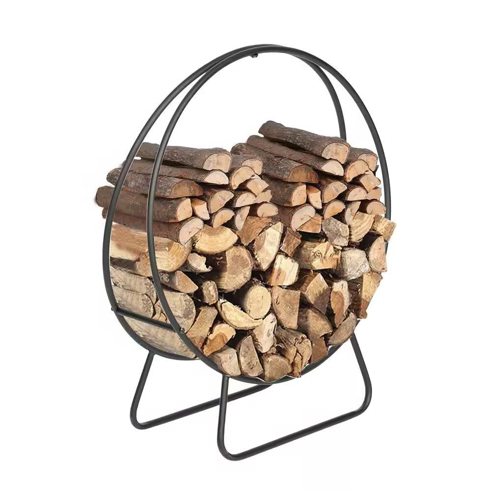 Indoor/Outdoor 2-ft. Round Black Powder-Coated Steel Firewood Log Rack-0