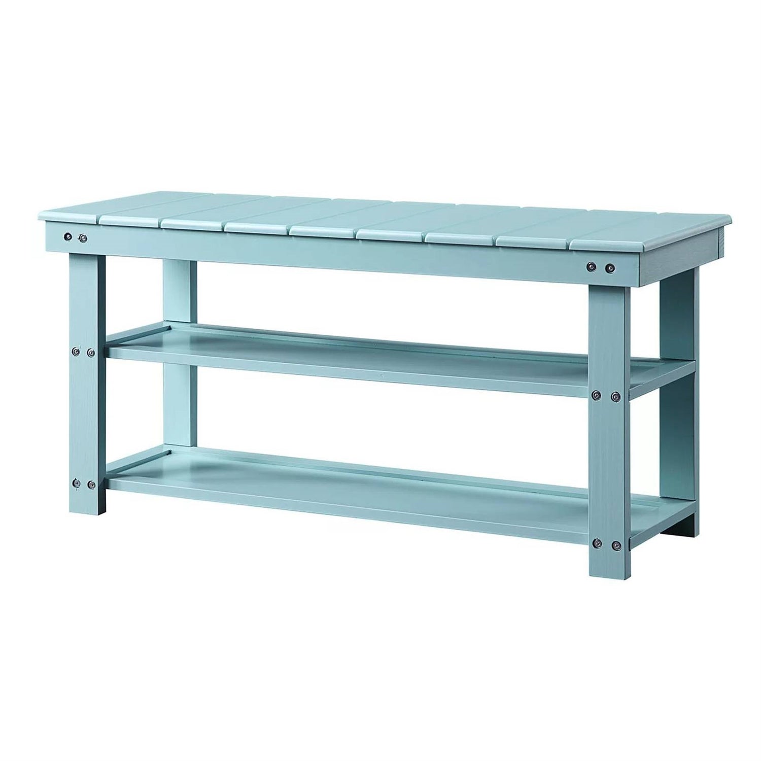 Sea Foam Aqua Blue Wood 2-Shelf Shoe Rack Storage Bench for Entryway or Closet-1