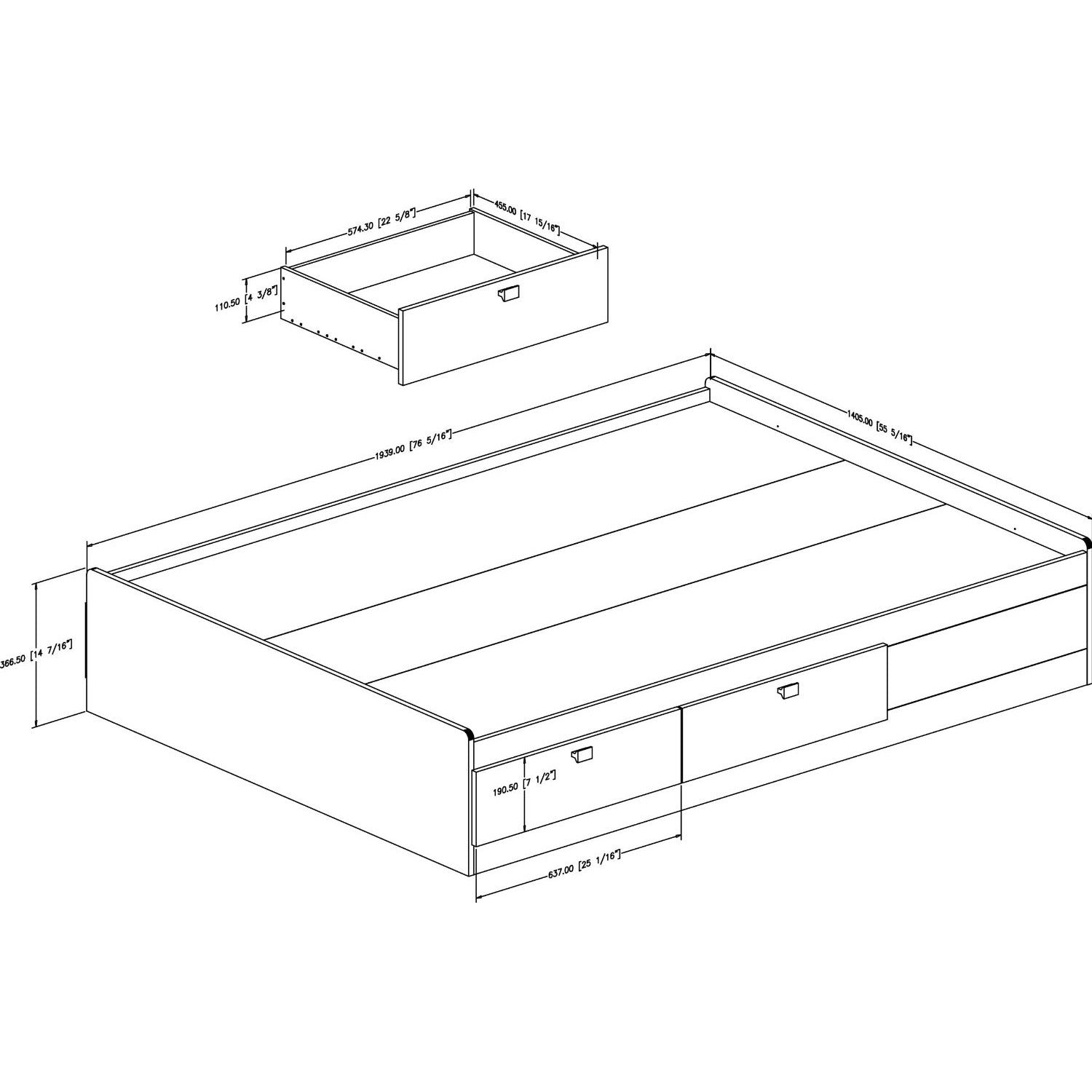 Full size Modern Platform Bed with 4 Storage Drawers-4