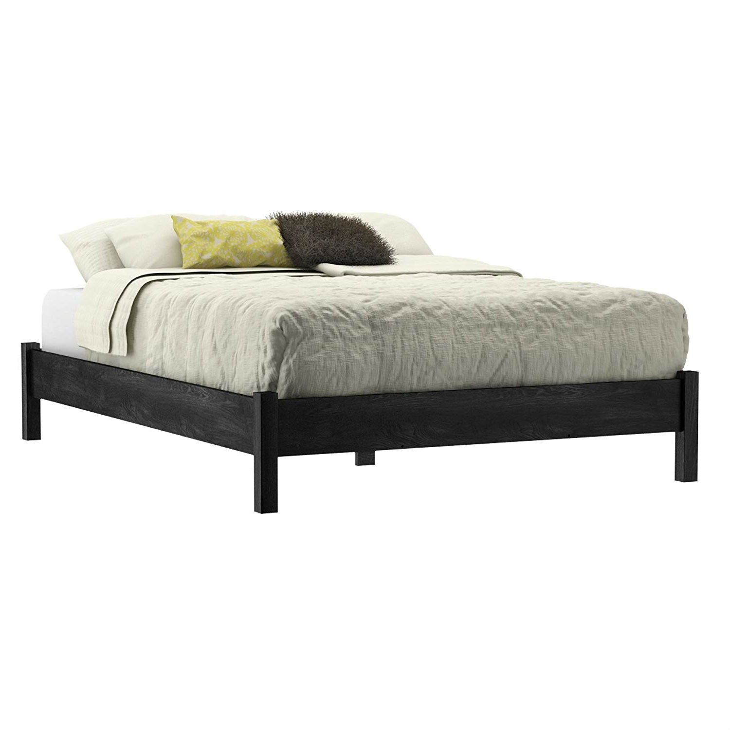 Full size Contemporary Platform Bed in Grey Black Wood Finish-0