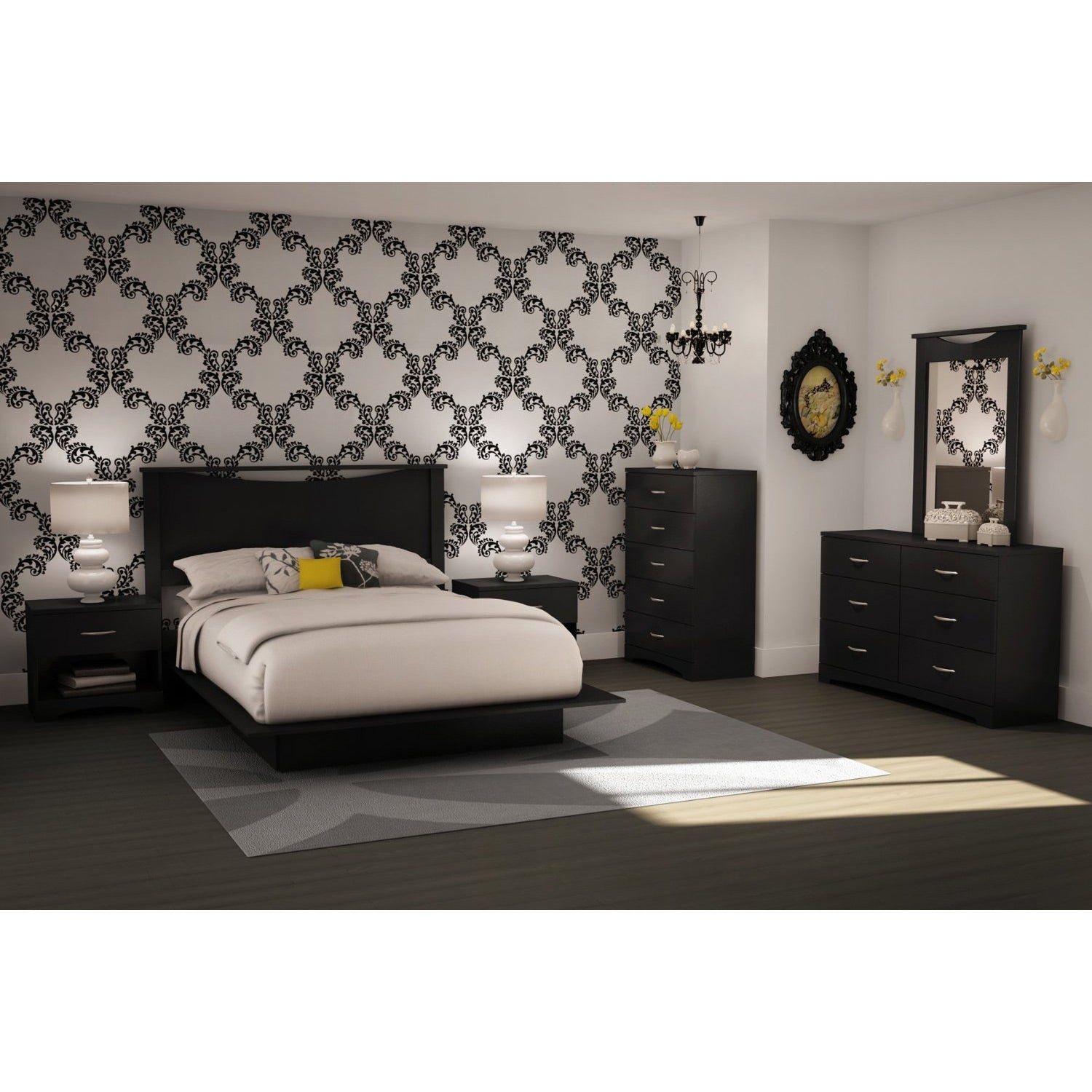 Modern 5-Drawer Bedroom Chest in Black Wood Finish-1