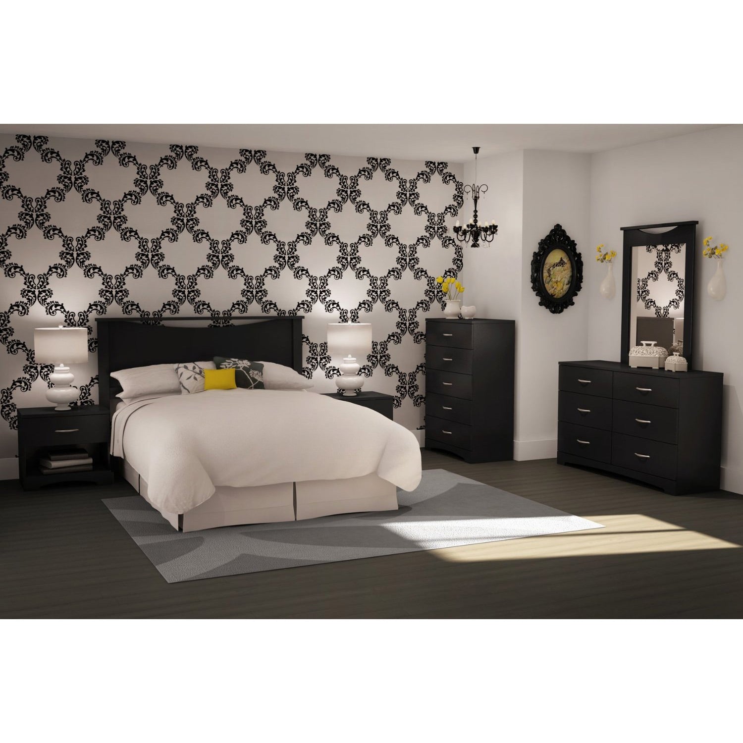 Modern 5-Drawer Bedroom Chest in Black Wood Finish-3