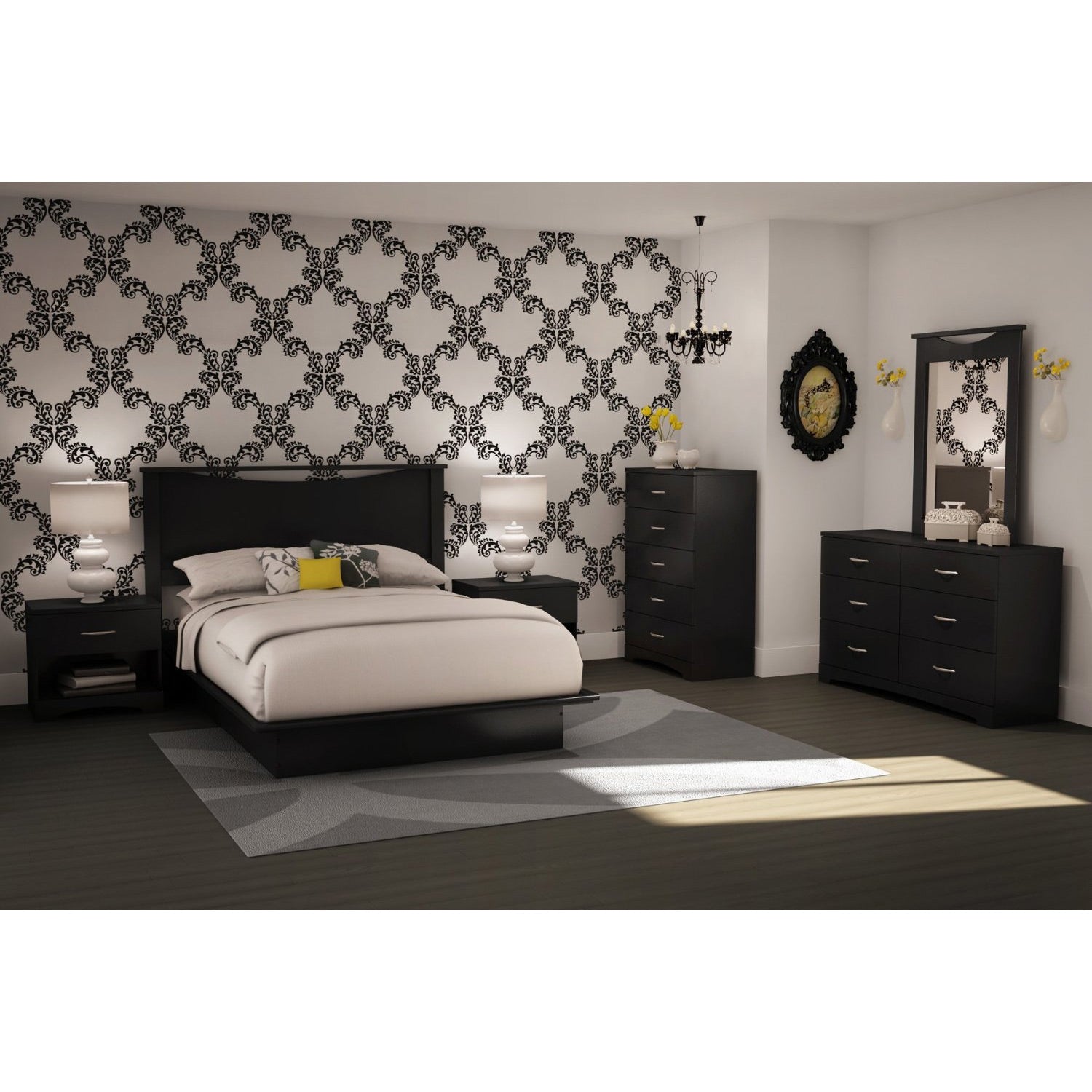 Modern 5-Drawer Bedroom Chest in Black Wood Finish-4