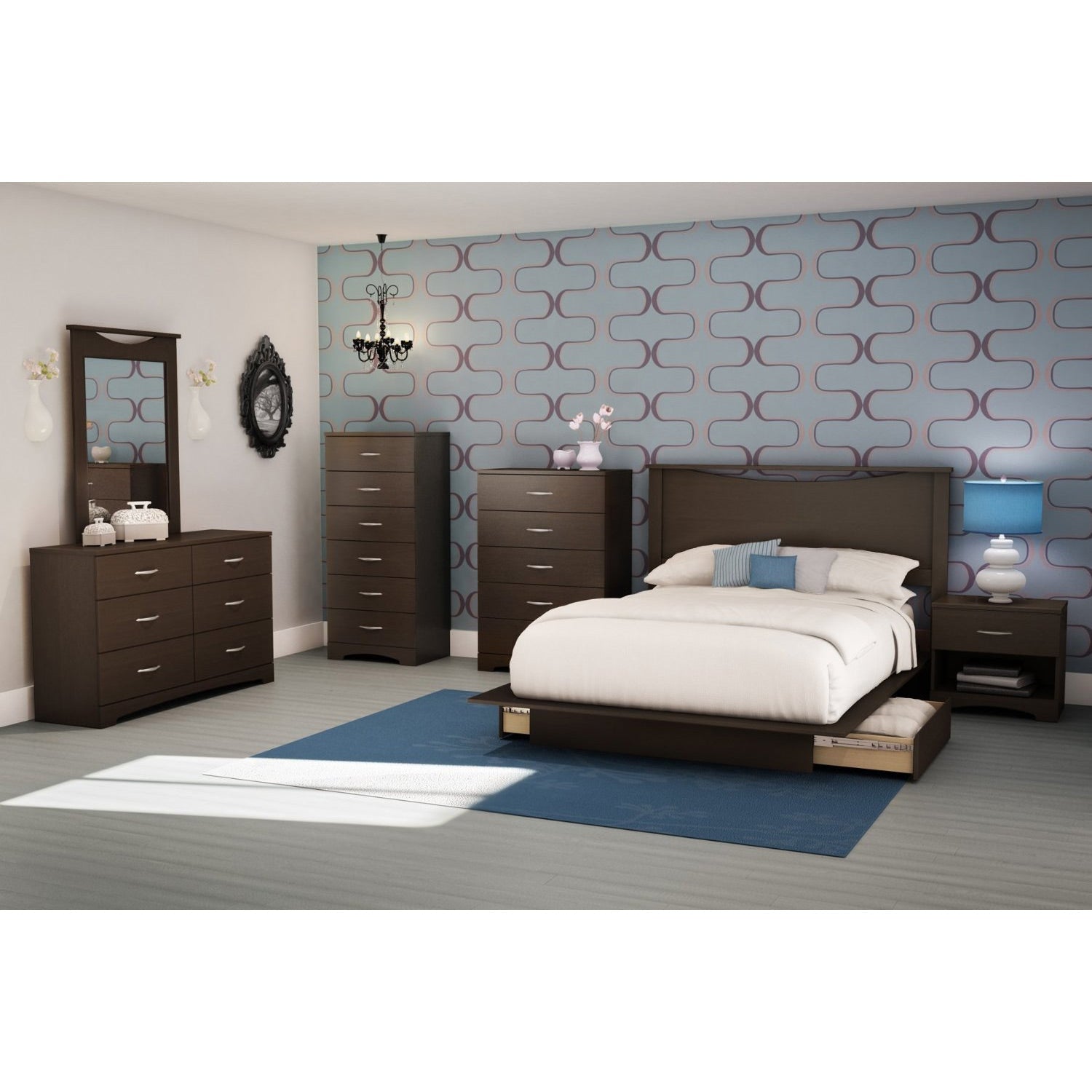 Modern 5 Drawer Bedroom Chest in Chocolate Finish-2