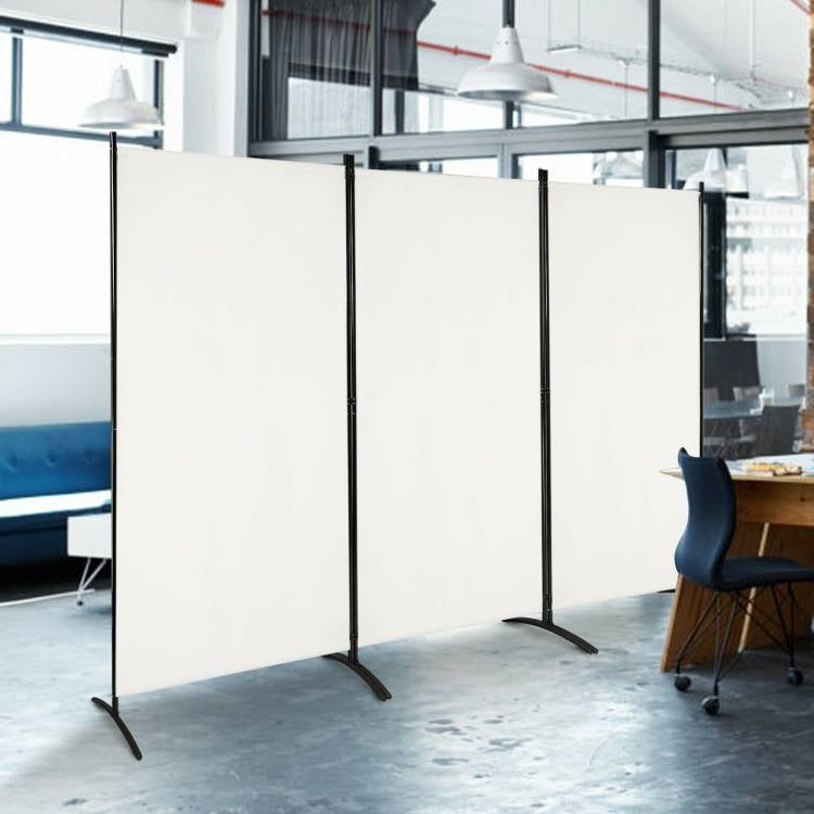 6-Ft White 3-Panel Room Divider Screen with Steel Base and Heavy Duty Hinges-0