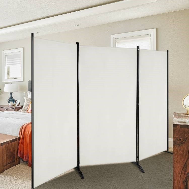 6-Ft White 3-Panel Room Divider Screen with Steel Base and Heavy Duty Hinges-2