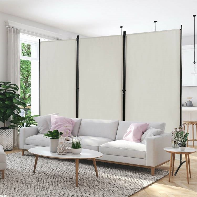 6-Ft White 3-Panel Room Divider Screen with Steel Base and Heavy Duty Hinges-3