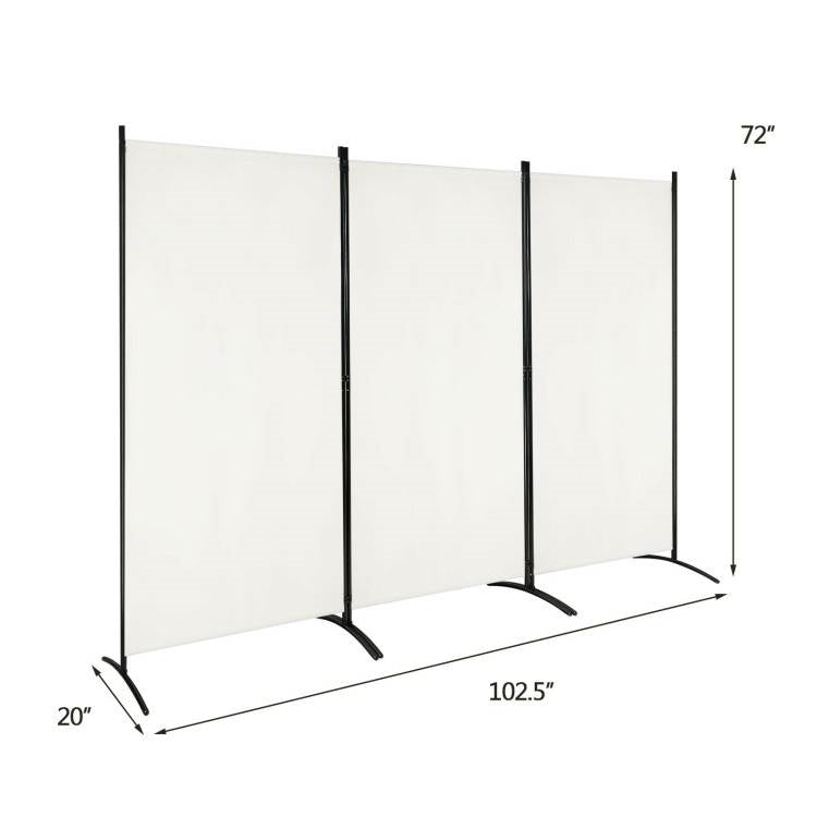 6-Ft White 3-Panel Room Divider Screen with Steel Base and Heavy Duty Hinges-4