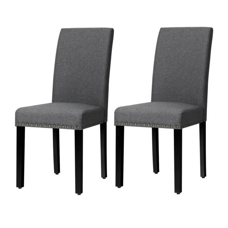 Set of 2 Grey Linen Upholstered Nailhead Dining Chair - 330 lbs. Weight Capacity-0