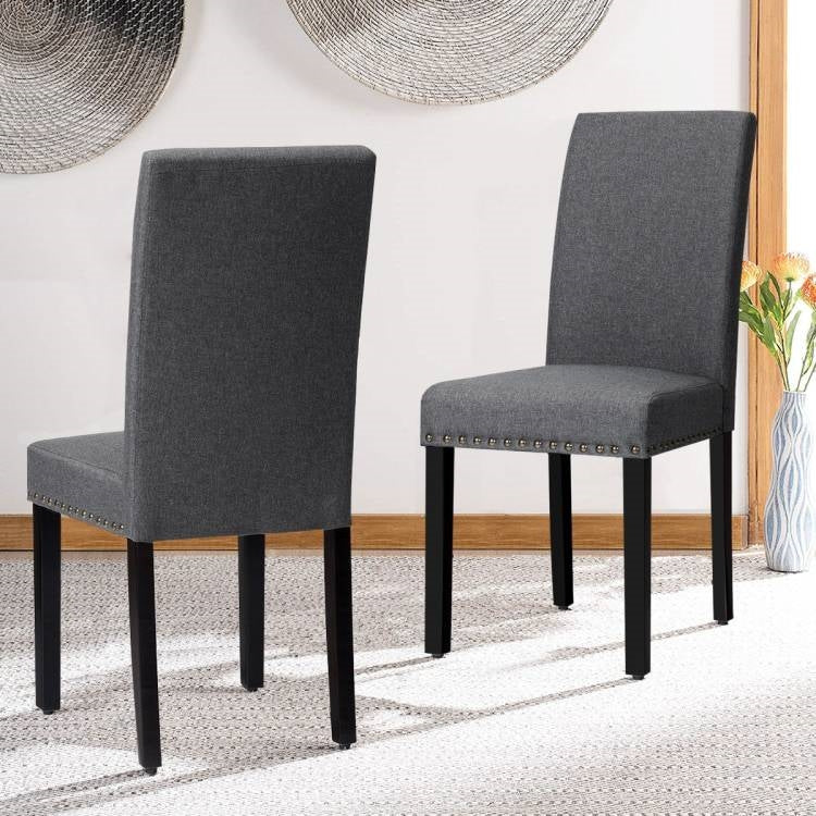 Set of 2 Grey Linen Upholstered Nailhead Dining Chair - 330 lbs. Weight Capacity-2