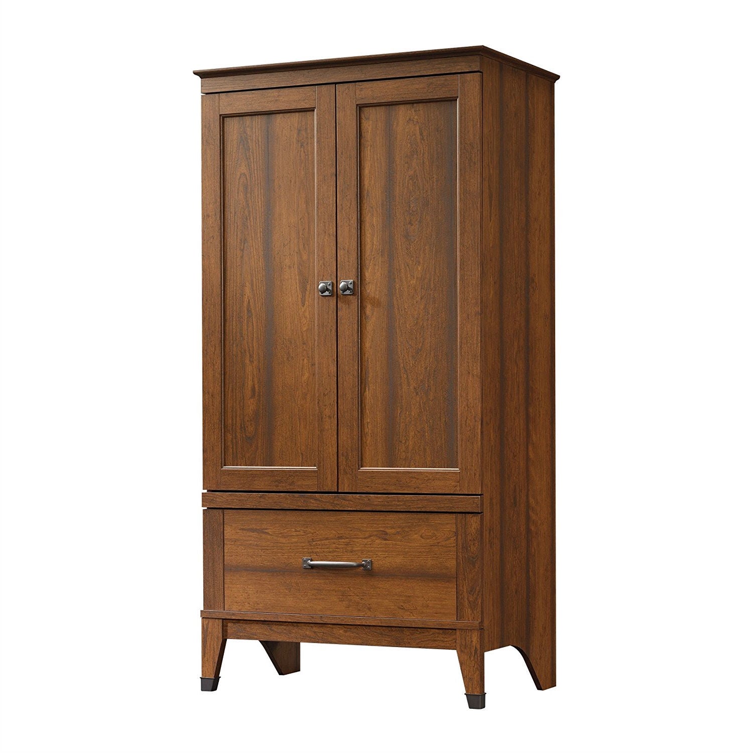 Bedroom Wardrobe Cabinet Storage Armoire in Medium Brown Cherry Wood Finish-0