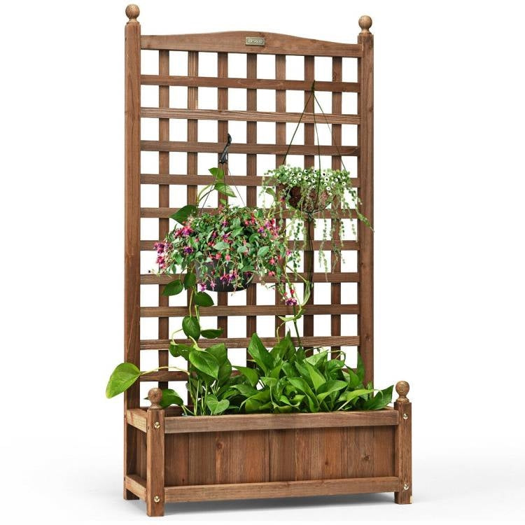 Solid Wood Farmhouse Garden Planter Box with 48-inch High Trellis-0