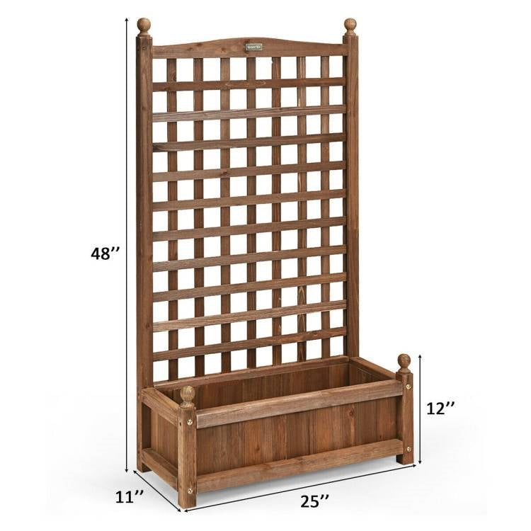 Solid Wood Farmhouse Garden Planter Box with 48-inch High Trellis-4