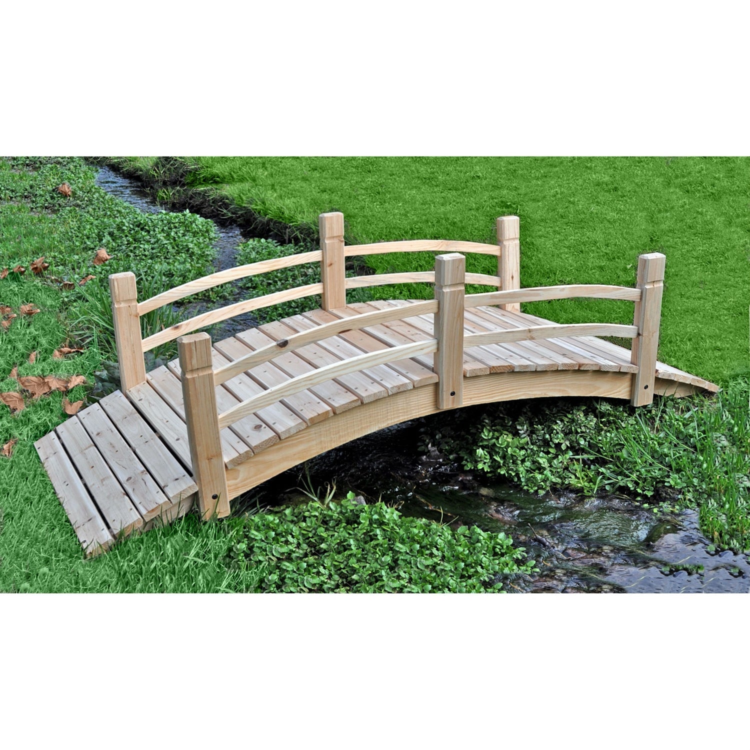 5-Ft Cedar Wood Garden Bridge with Railings in Natural Finish-1