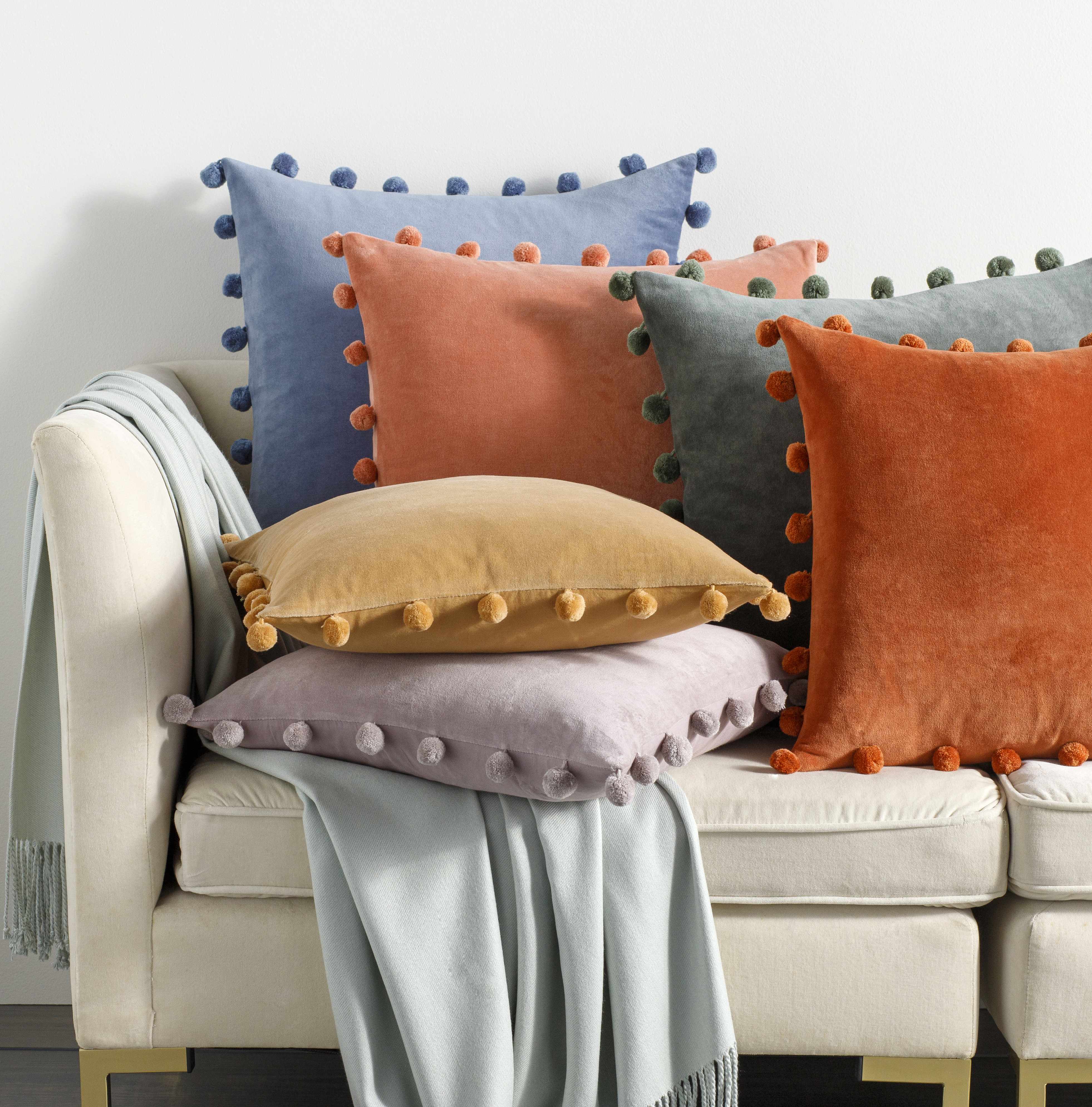 Hancock Tan Pom Pom Throw Pillow - Clearance-1