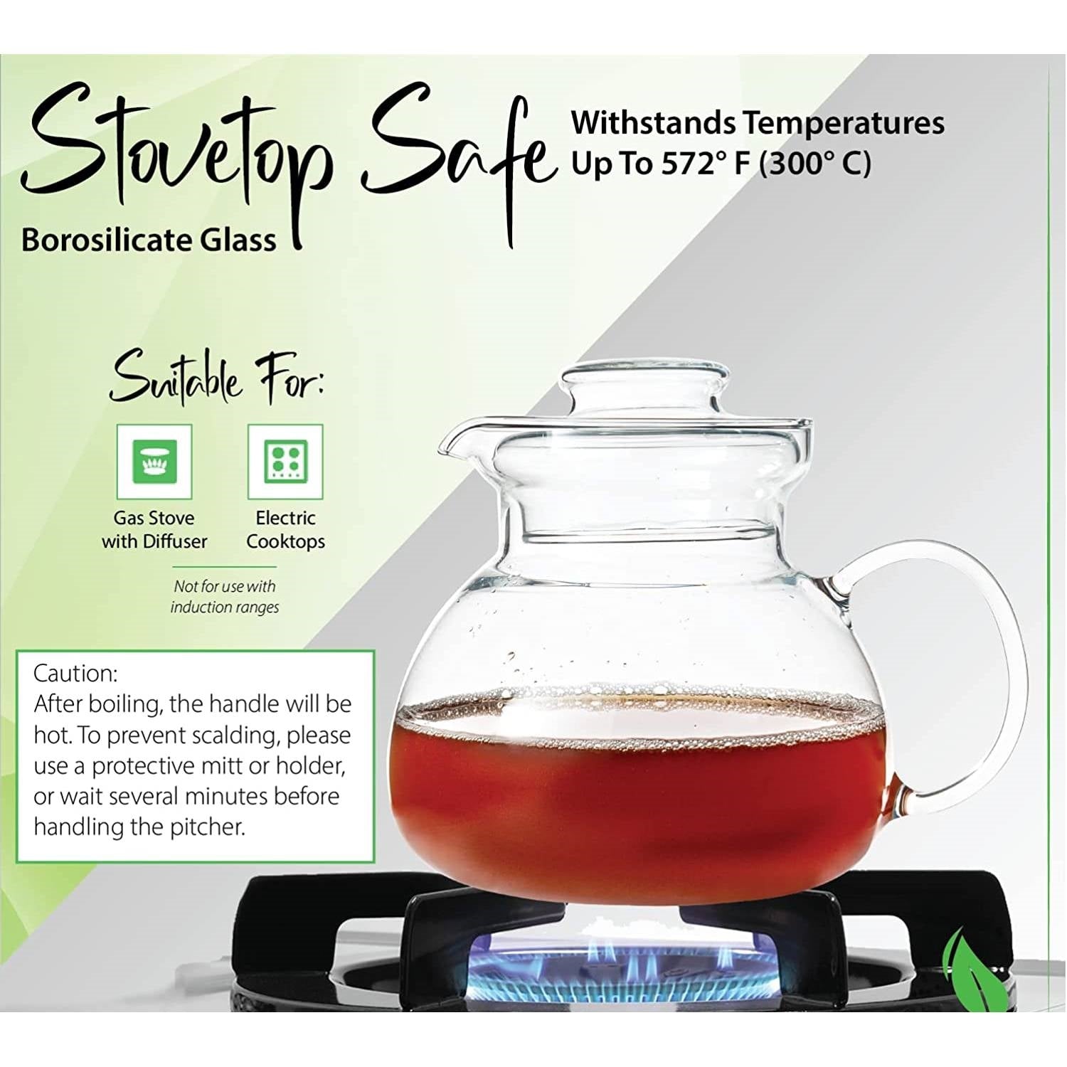 1.5 Quart Stovetop Clear Glass Teapot Kettle with Lid - Microwave Safe-2