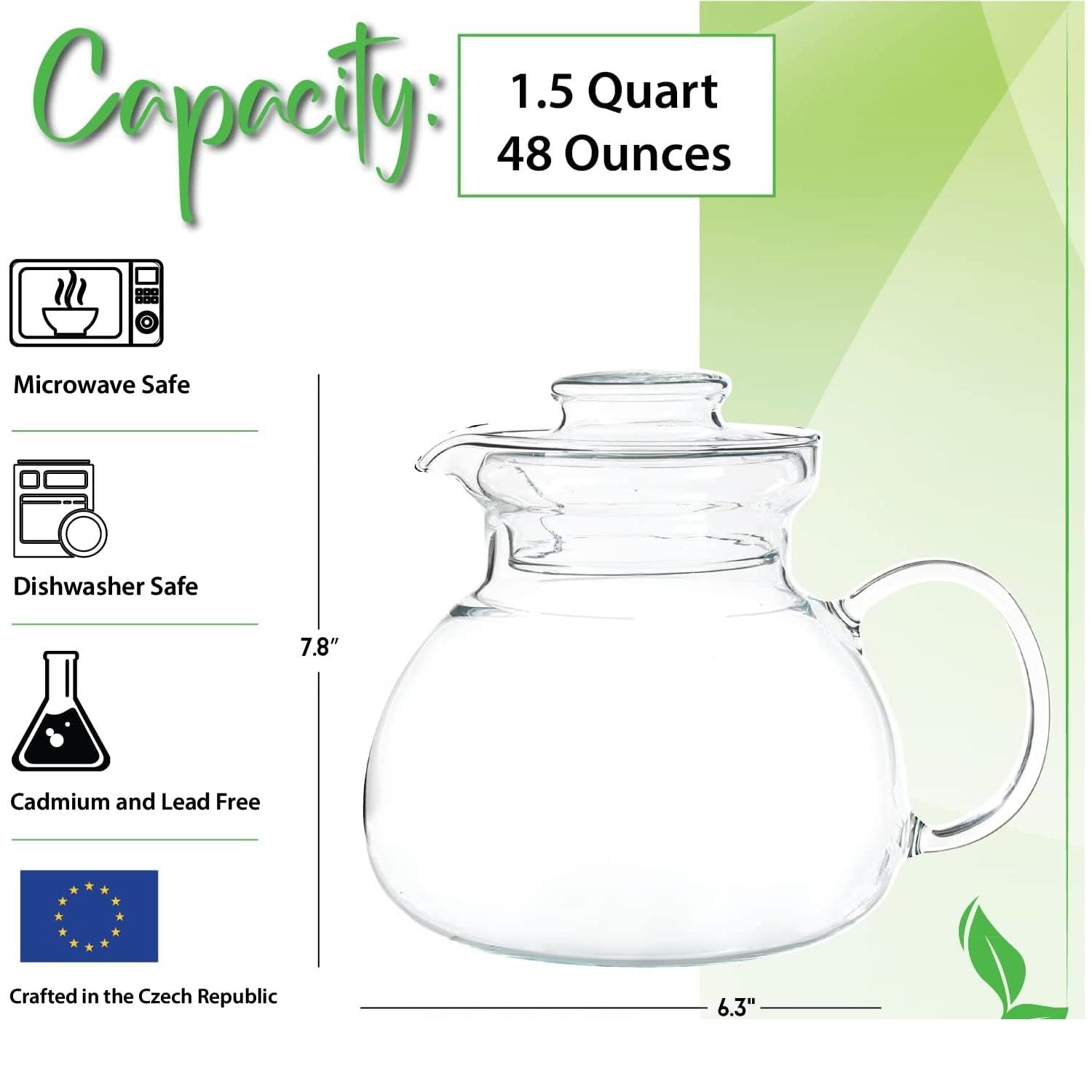 1.5 Quart Stovetop Clear Glass Teapot Kettle with Lid - Microwave Safe-3