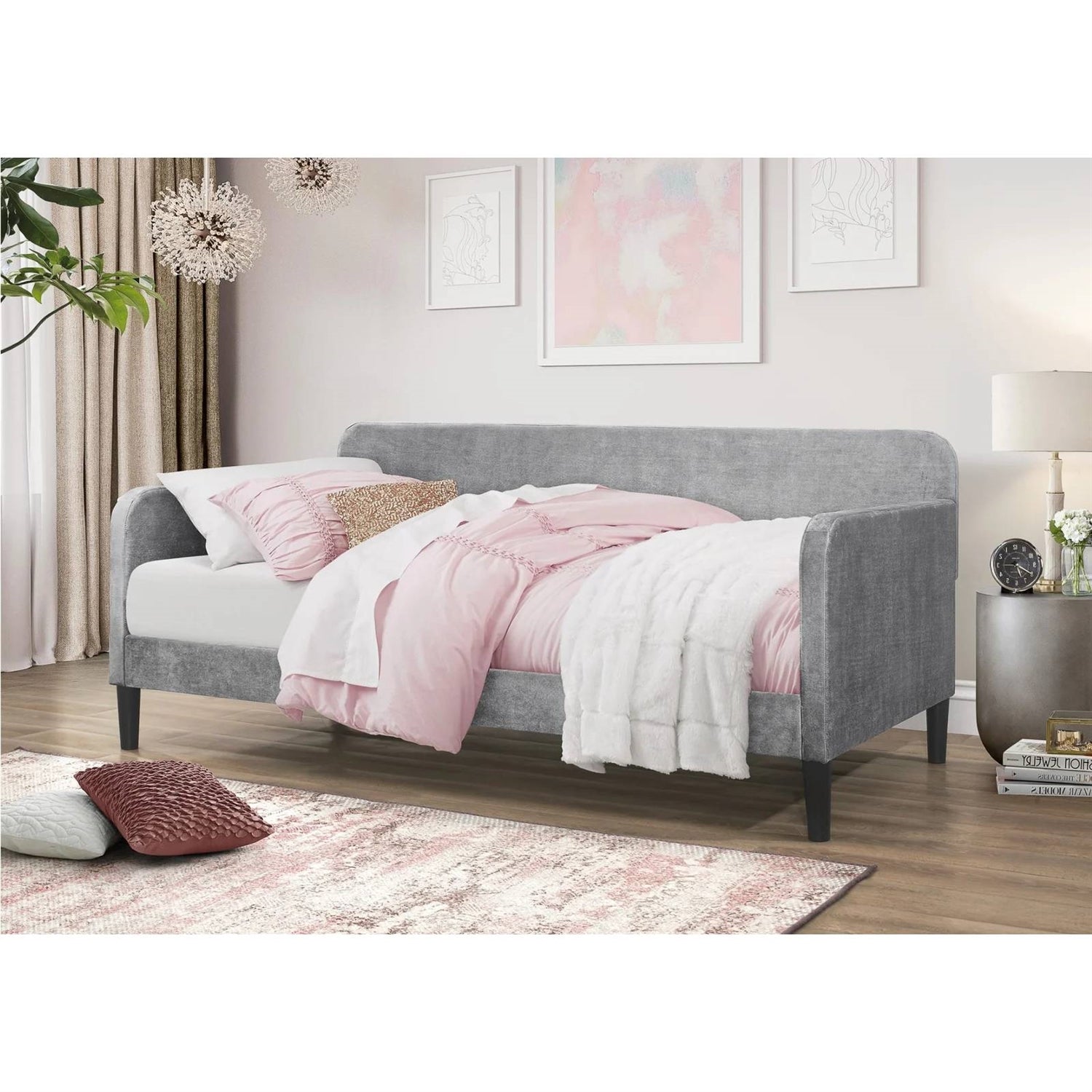 Twin size Modern Grey Silver Velvet Upholstered Daybed-3