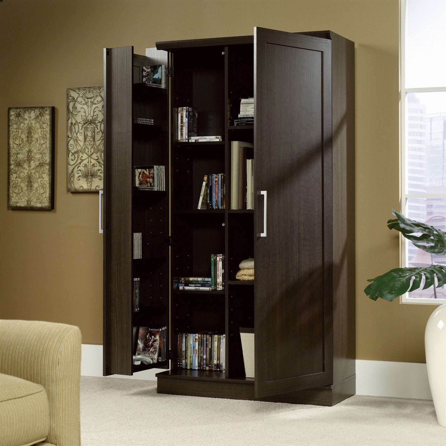 Multi-Purpose Living Room Kitchen Cupboard Storage Cabinet Armoire in Brown-0