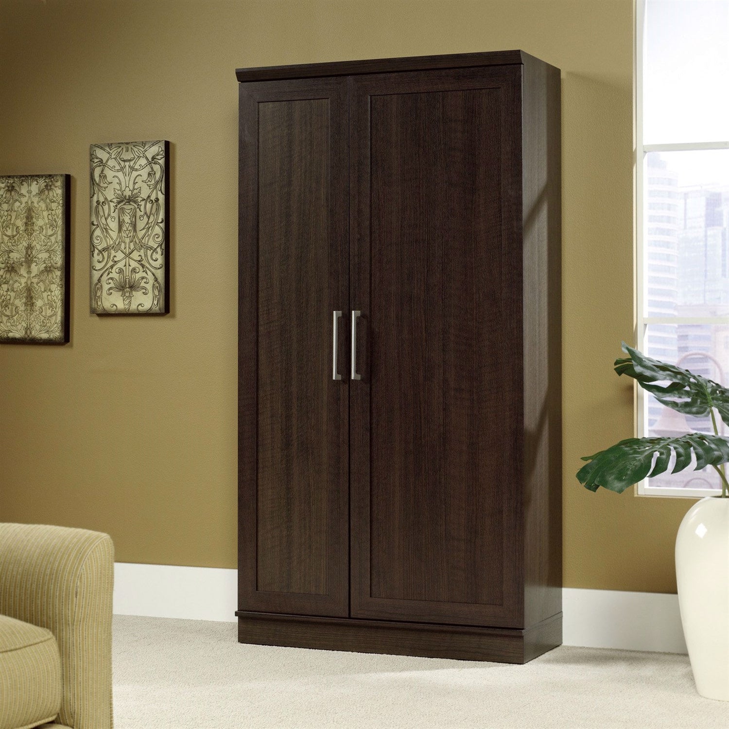 Multi-Purpose Living Room Kitchen Cupboard Storage Cabinet Armoire in Brown-1