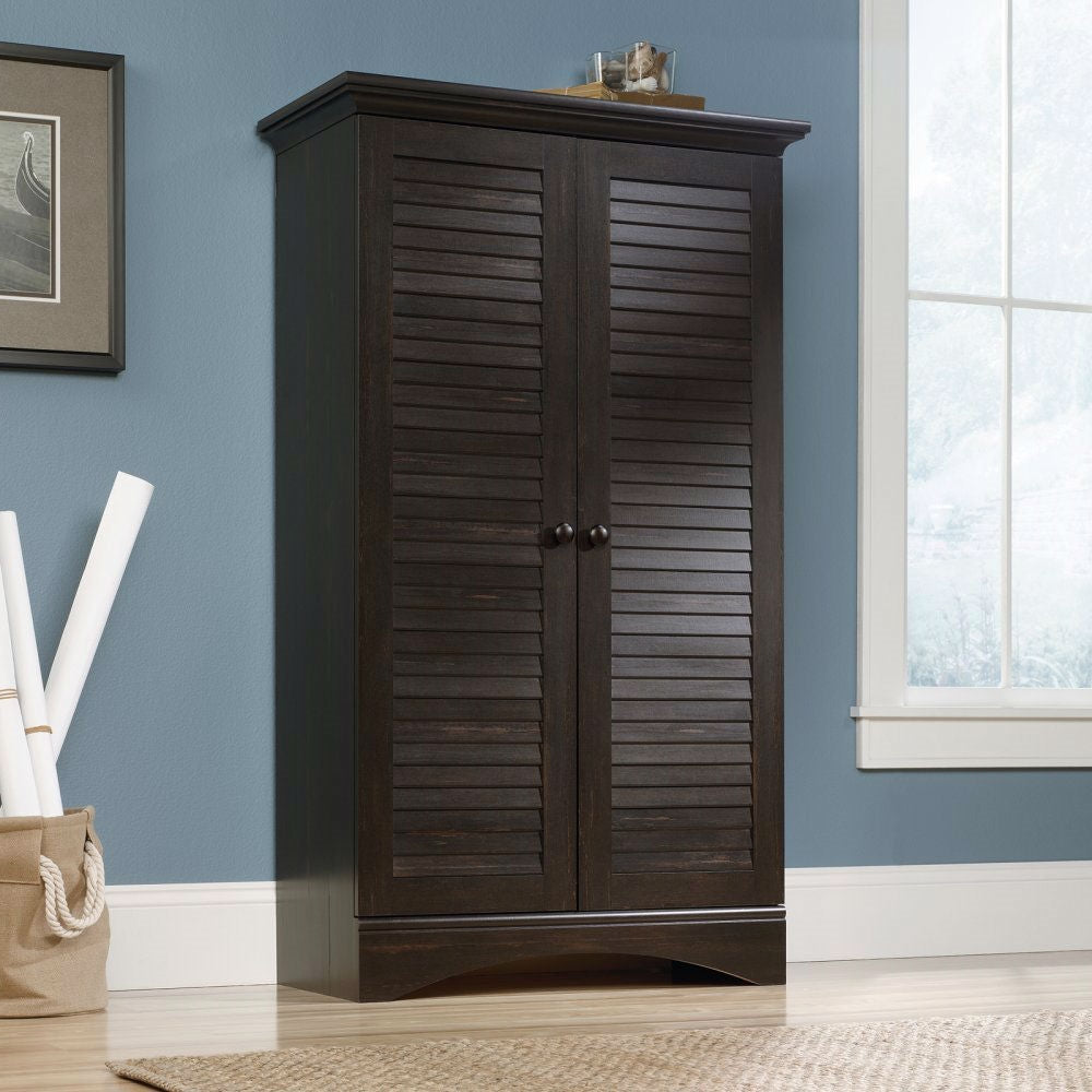 Multi-Purpose Wardrobe Armoire Storage Cabinet in Dark Brown Antique Wood Finish-0