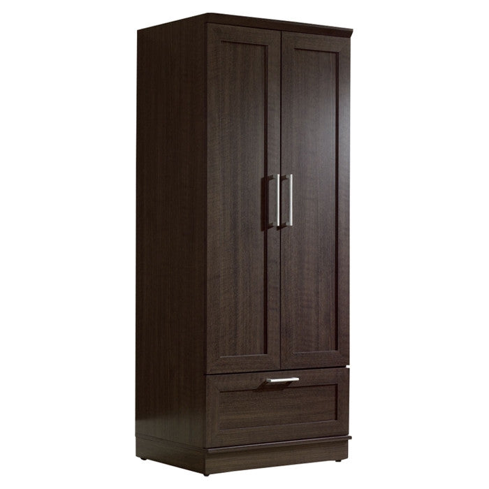 Dark Brown Wood Wardrobe Cabinet Armoire with Garment Rod-0