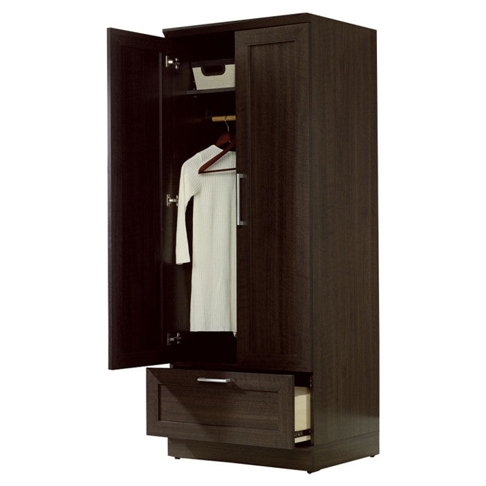 Dark Brown Wood Wardrobe Cabinet Armoire with Garment Rod-2