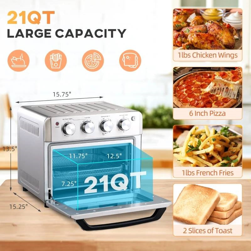 Silver Stainless Steel Convection Toaster Oven Kitchen Air Fryer-1