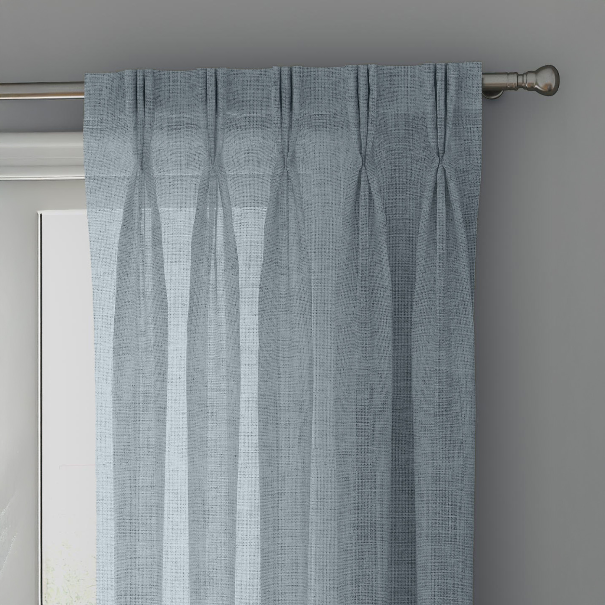 Light Blue Linen Sheer Curtains - Triple Pinch Pleat - Made to Measure-0