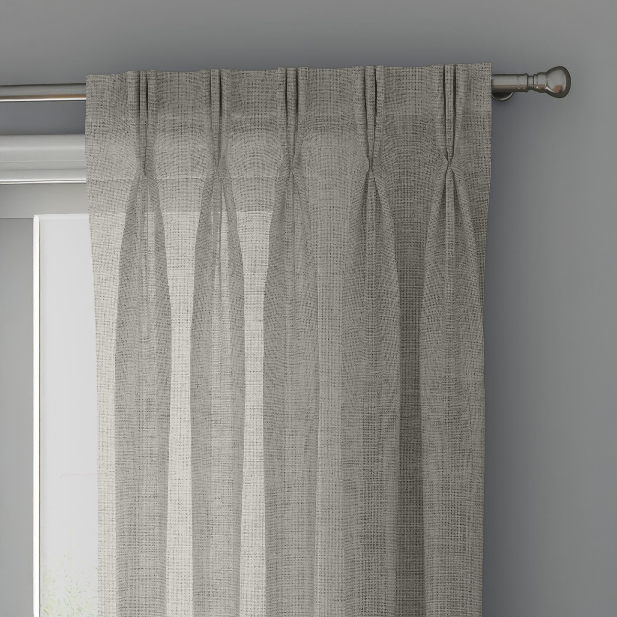 Pale Grey Linen Sheer Curtains - Triple Pinch Pleat - Made to Measure-0