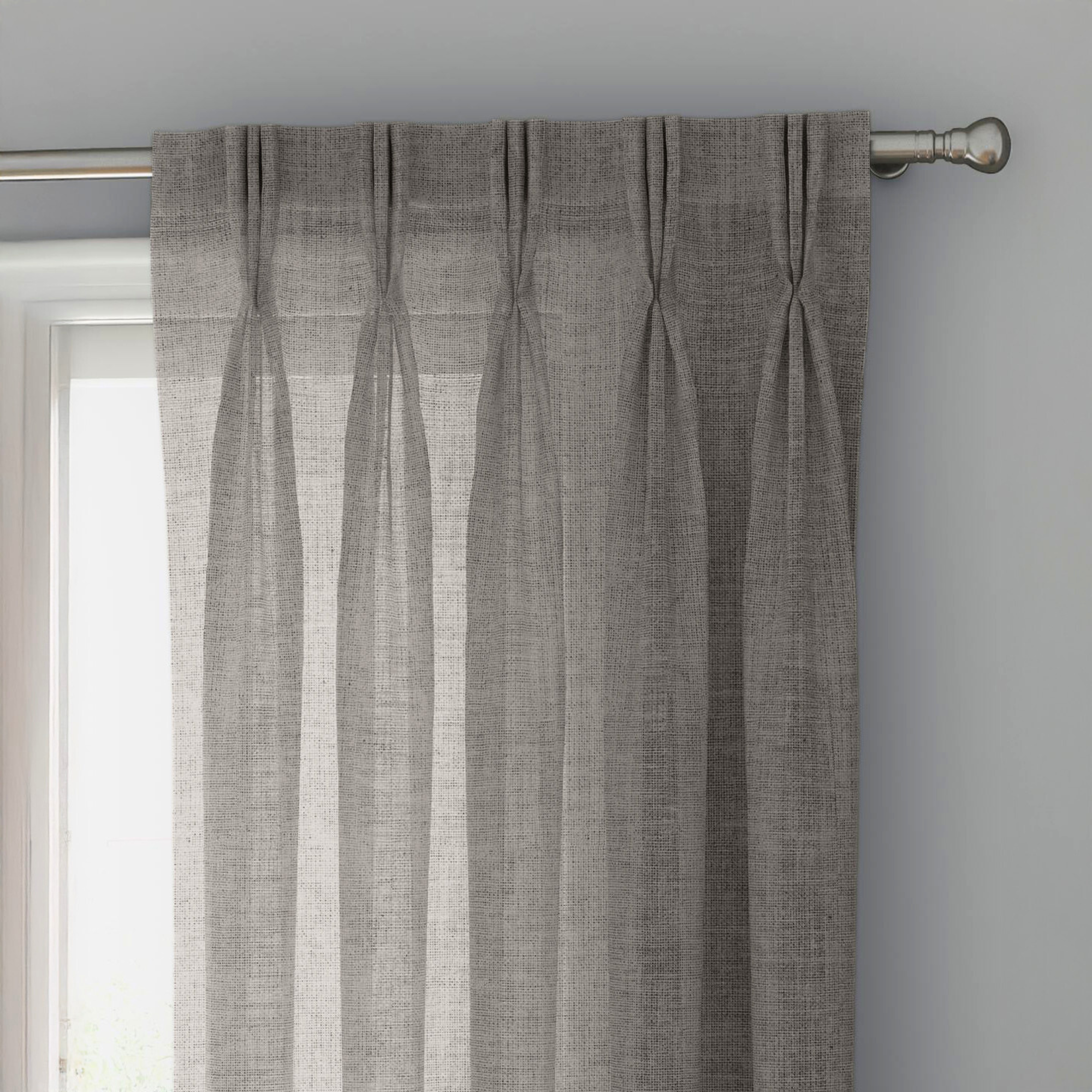 Warm Grey Linen Sheer Curtains - Triple Pinch Pleat - Standard Sizes & Made to Measure-0