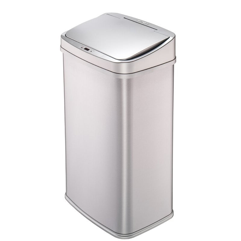 Silver 13-Gallon Stainless Steel Kitchen Trash Can with Motion Sensor Lid-0