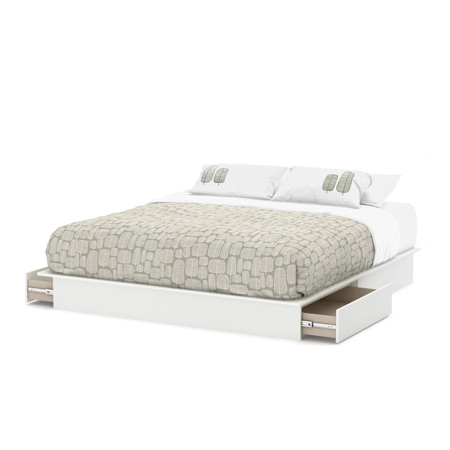 King size Modern Platform Bed with Storage Drawers in White Finish-0