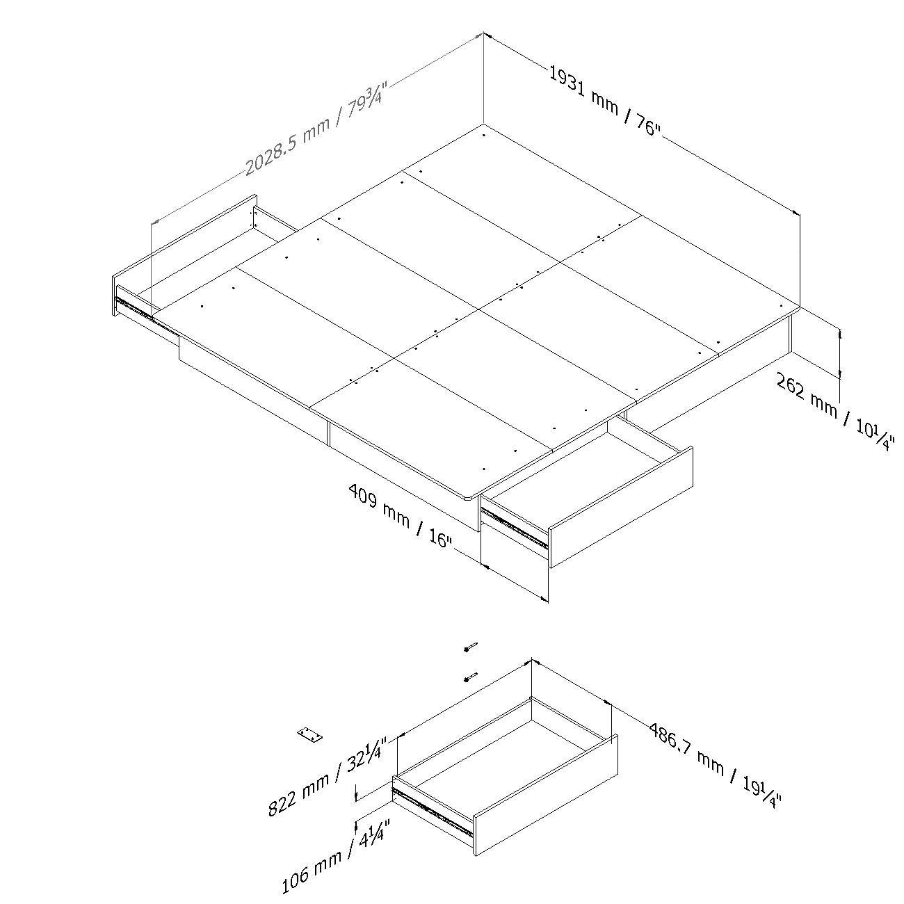 King size Modern Platform Bed with Storage Drawers in White Finish-2