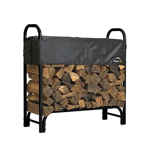 Outdoor Firewood Rack 4-Ft Steel Frame Wood Log Storage with Cover-0