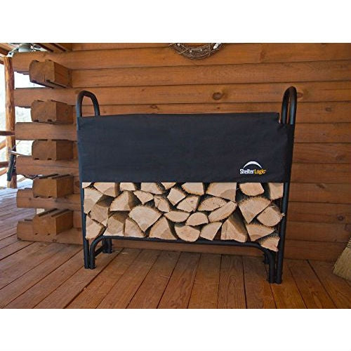 Outdoor Firewood Rack 4-Ft Steel Frame Wood Log Storage with Cover-1