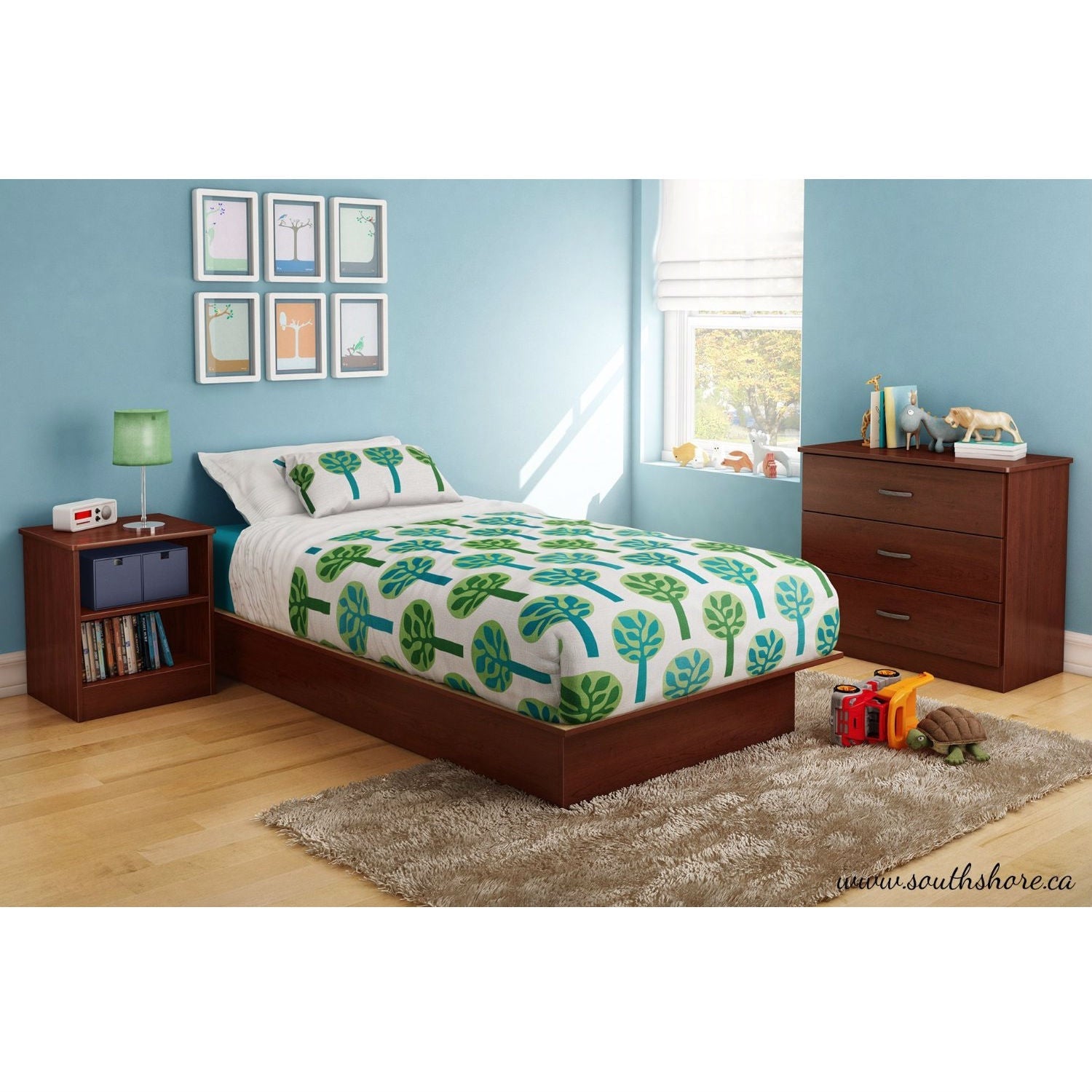 Twin size Platform Bed Frame in Royal Cherry Wood Finish-1