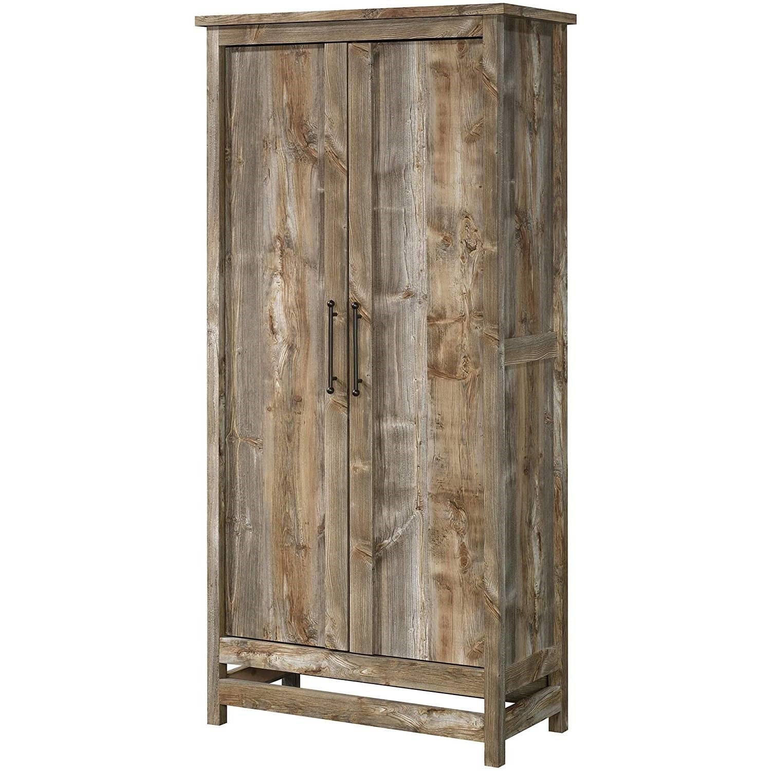 Farmhouse Storage Cabinet Wardrobe Armoire in Rustic Wood Finish-1