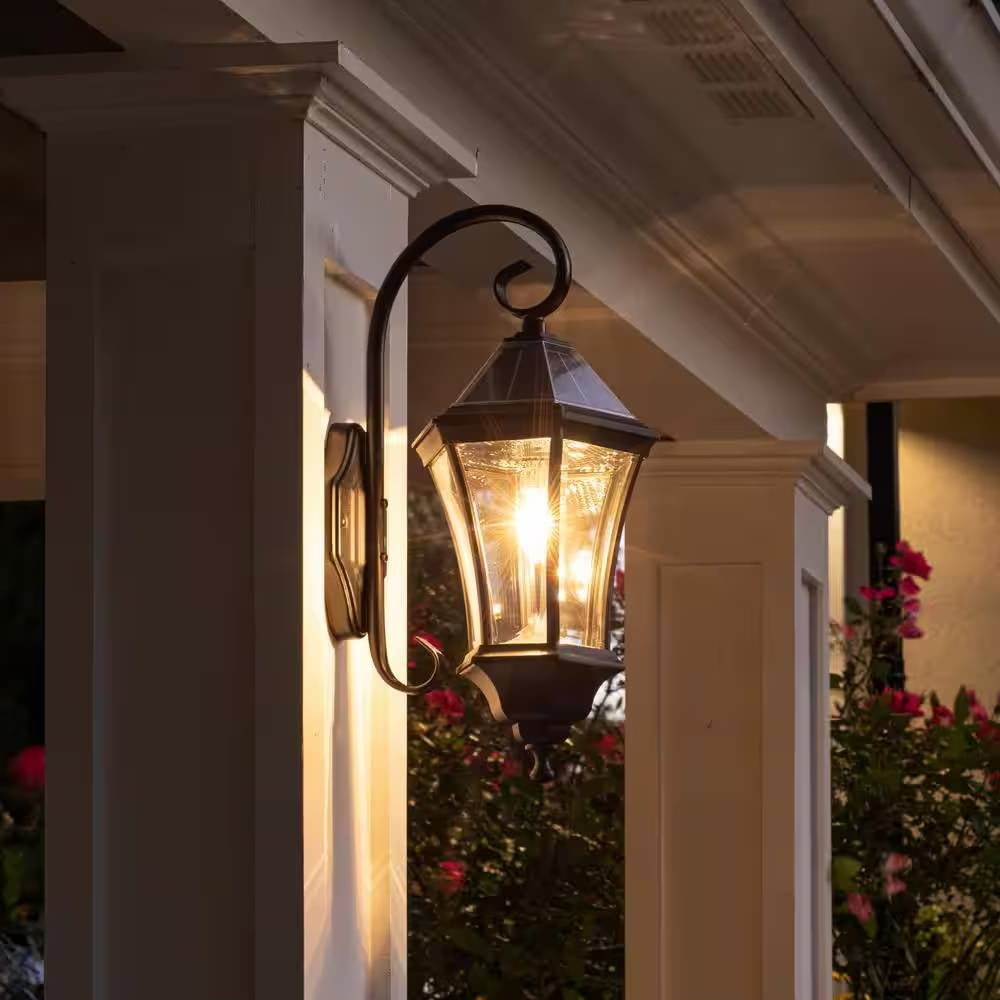 Outdoor Farmhouse Solar Wall Light in Black Finish - 150 Lumens-0