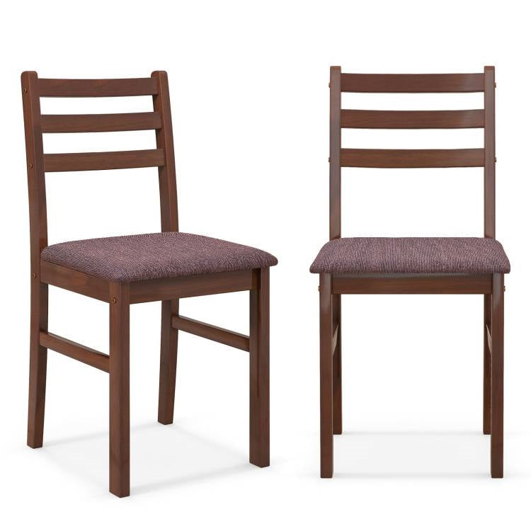 Set of 2 Modern Mid-Century Wood Dining Chairs with Linen Upholstered Seat-0