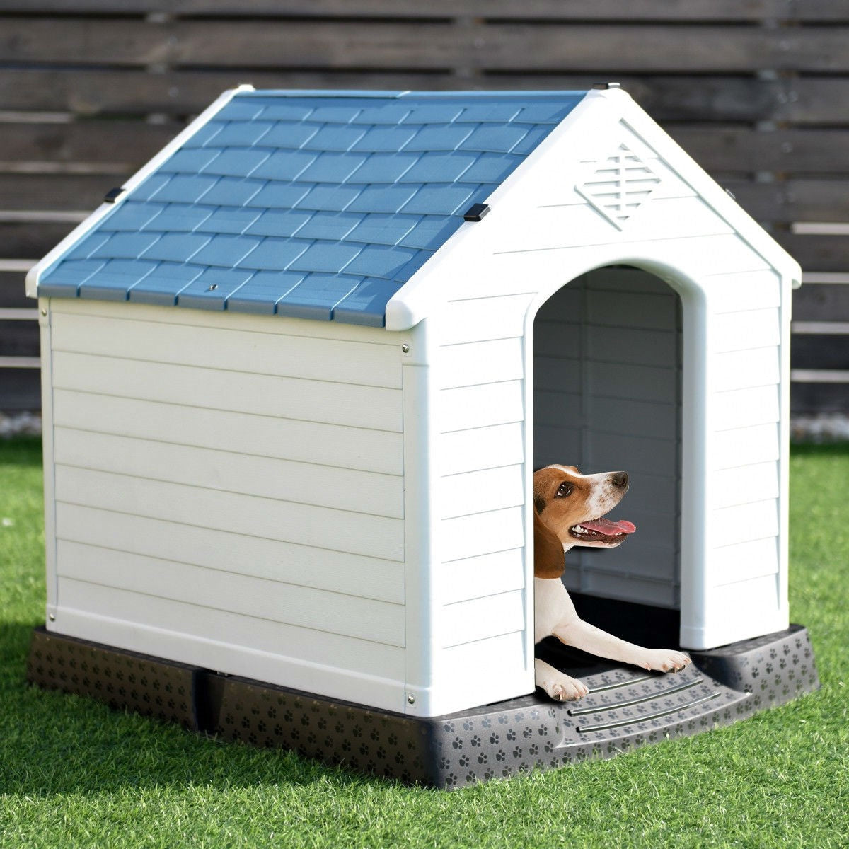 Small Outdoor Heavy Duty Blue and White Plastic Dog House-3