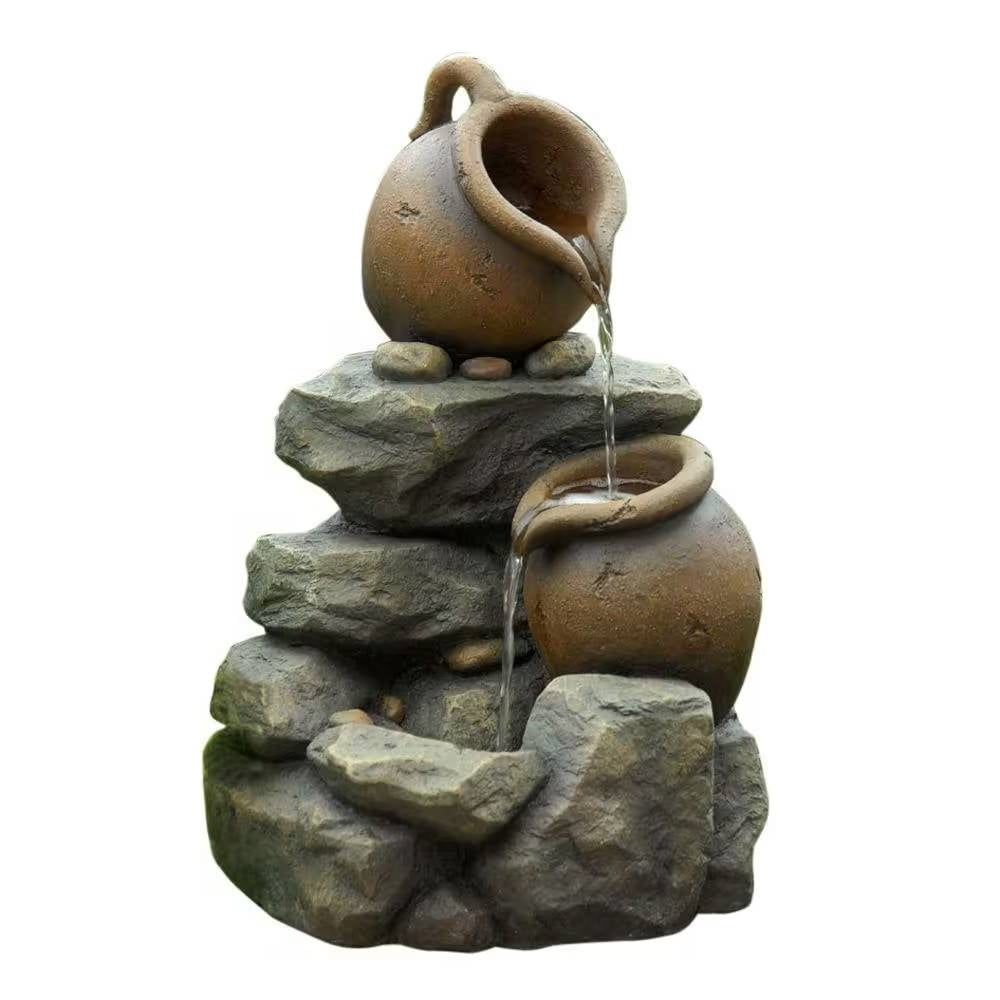 Outdoor Garden Polyresin Rock and Pitchers Waterfall Fountain with Pump-0