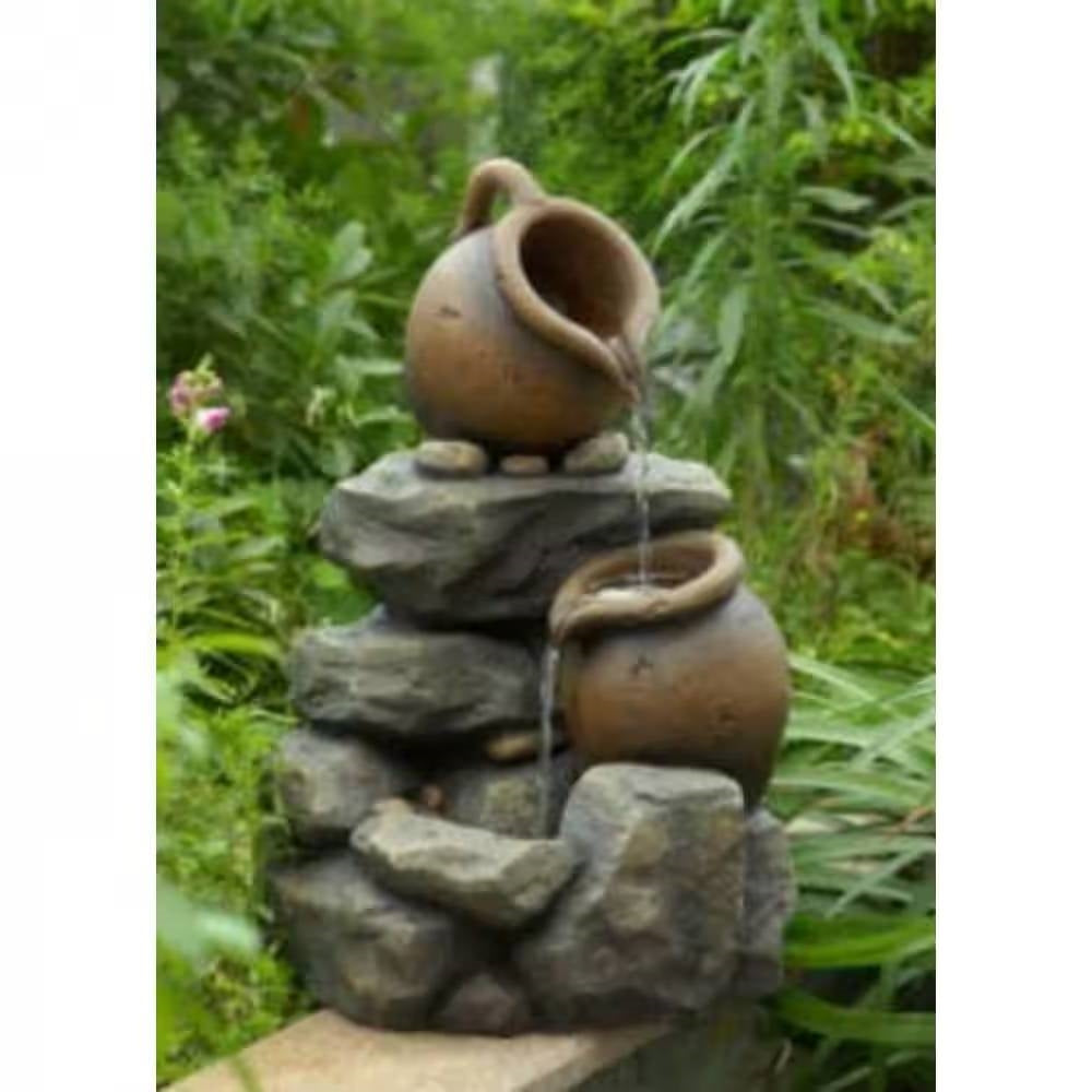 Outdoor Garden Polyresin Rock and Pitchers Waterfall Fountain with Pump-1